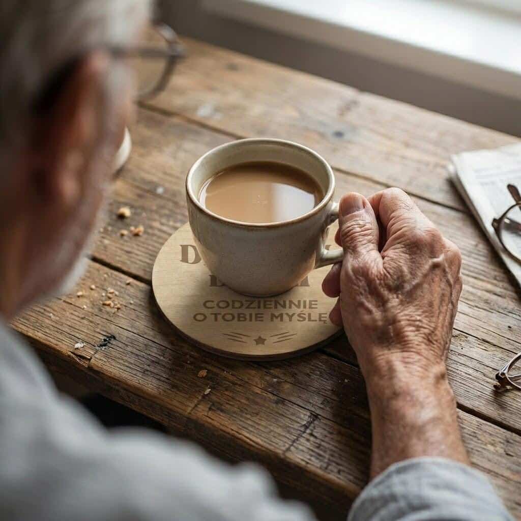 Drewniana podstawka pod szklankę, kubek prezent na Dzień Dziadka 42762 - zdjęcie 2