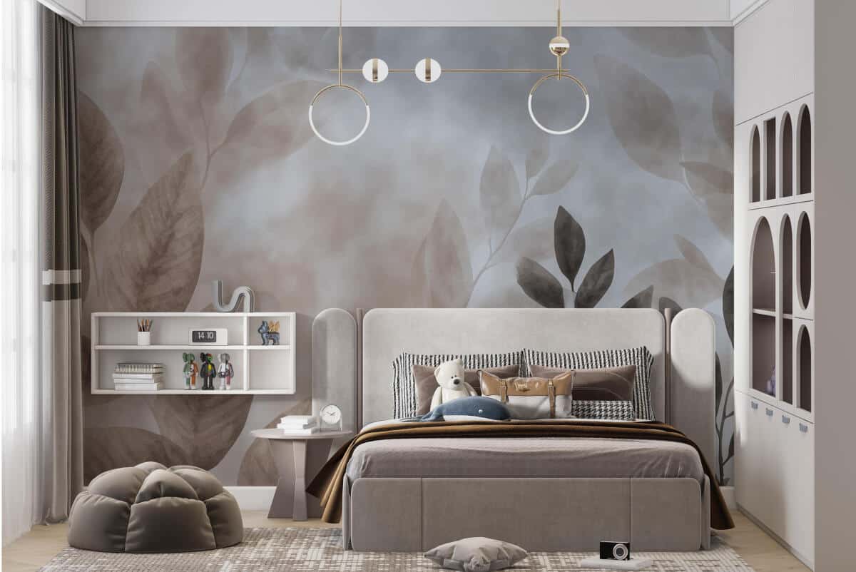 Subtelna Fototapeta do sypialni- Akwarelowe Liście w odcieniach beżu 64263 - zdjęcie 5