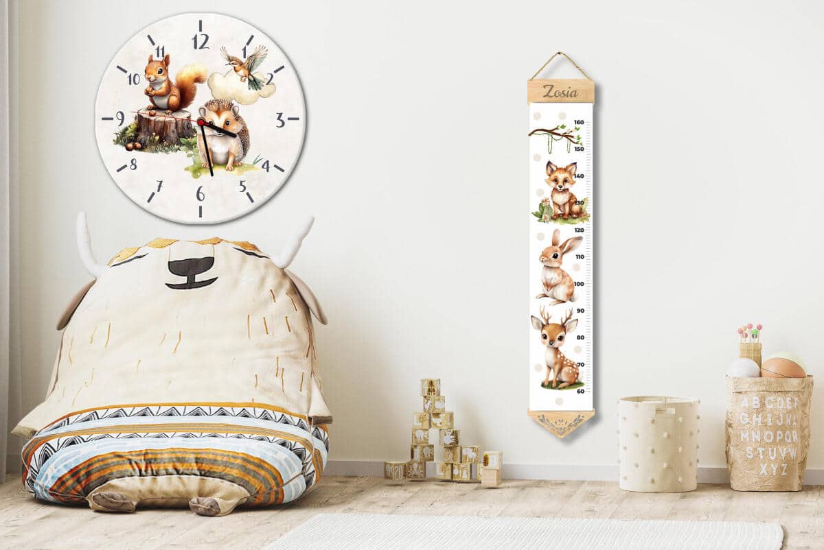 Uroczy Zegar Ścienny dla Dzieci – Leśne Zwierzęta | Dekoracja do Pokoju Malucha 25533 - zdjęcie 3