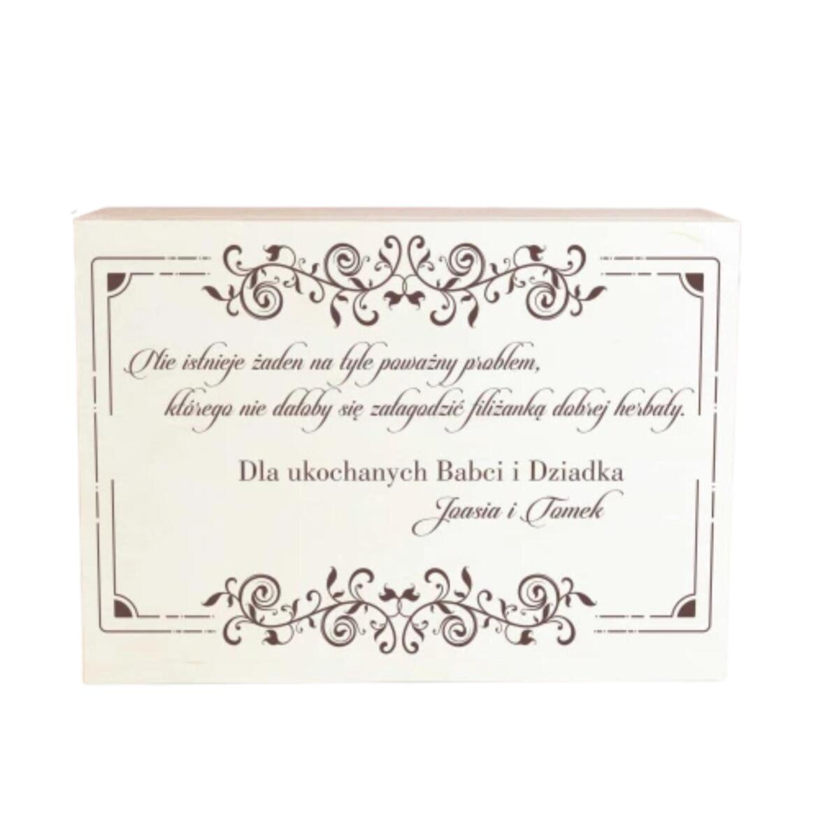 Skrzynka drewniana z grawerem na herbatę dla Babci, Dziadka, prezent, na Dzień Babci i Dziadka 01