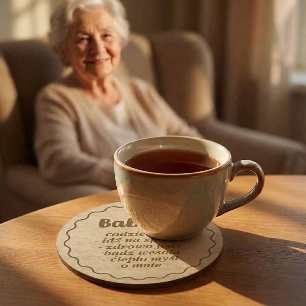 Drewniana podstawka pod kubek prezent na Dzień Babci 42759 - zdjęcie 2