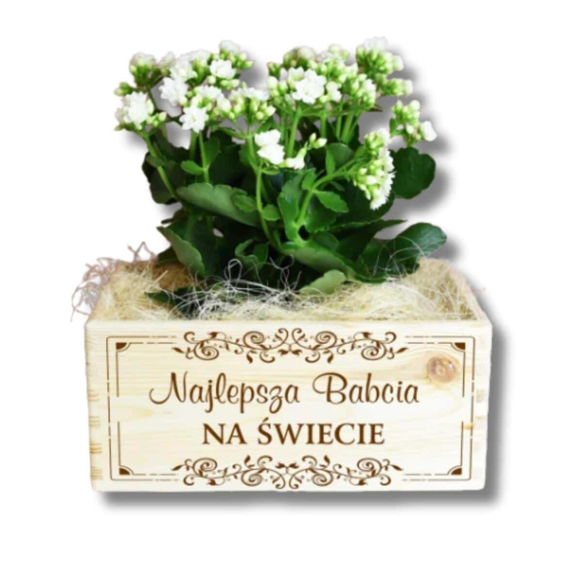 Skrzynka drewniana na kwiaty, prezent na Dzień Babci, 03