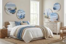 Zestaw Okrągłych Obrazów – Spokojna Plaża i Fale | Dekoracja ścienna w błękitach | Styl nadmorski 43123 - miniaturka 3