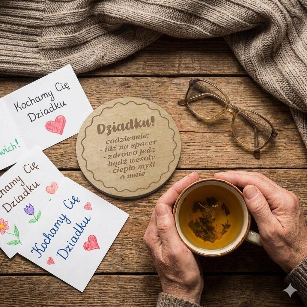 Drewniana podstawka pod herbatę prezent na Dzień Dziadka 42760 - zdjęcie 3