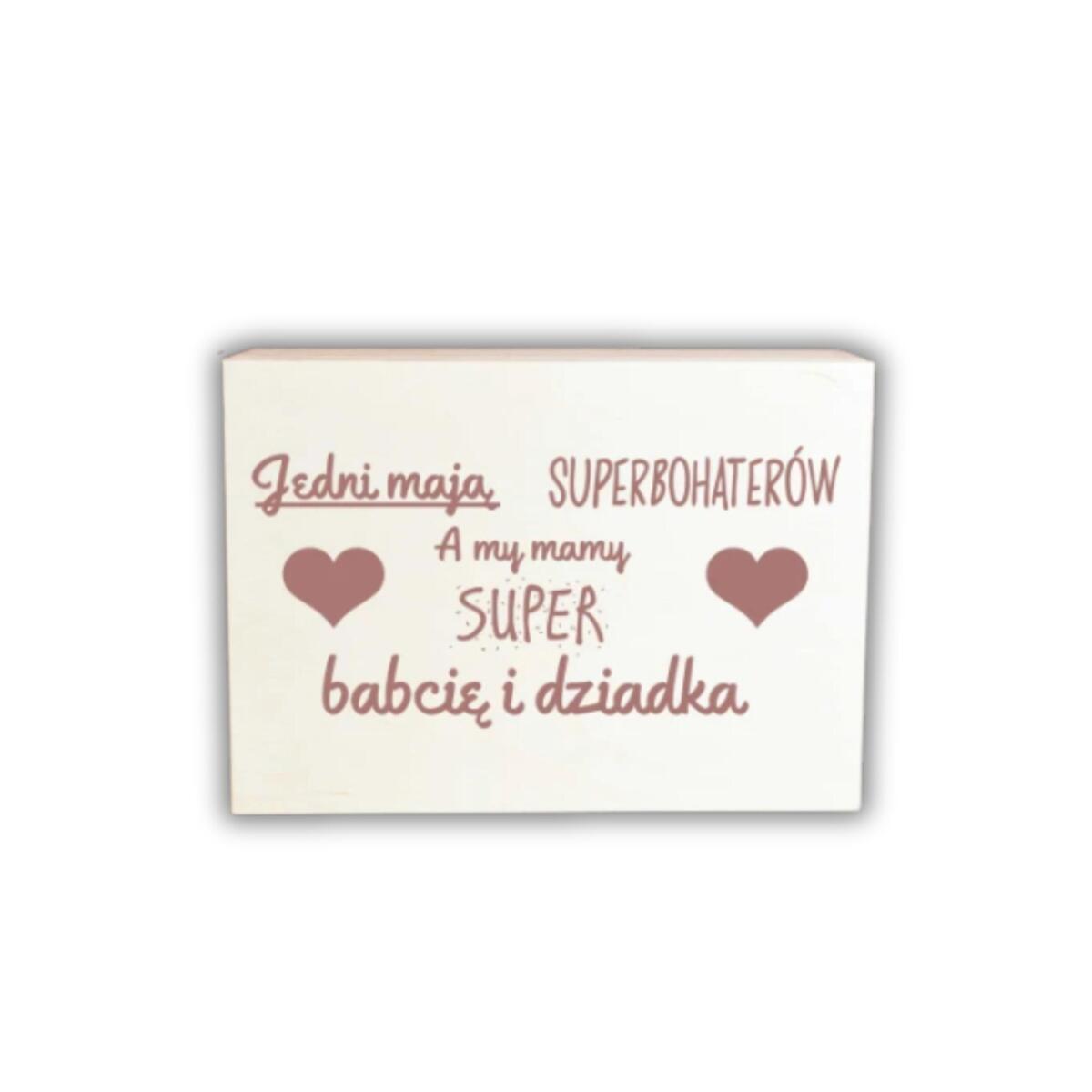 Skrzynka drewniana z grawerem na herbatę dla Babci, Dziadka, prezent, upominek na Dzień Babci, Dzień Dziadka SUPERBOHATEROWIE