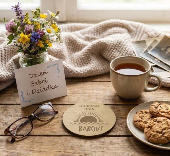 Drewniana podstawka pod szklankę, kubek prezent na Dzień Babci 42748 - zdjęcie 3