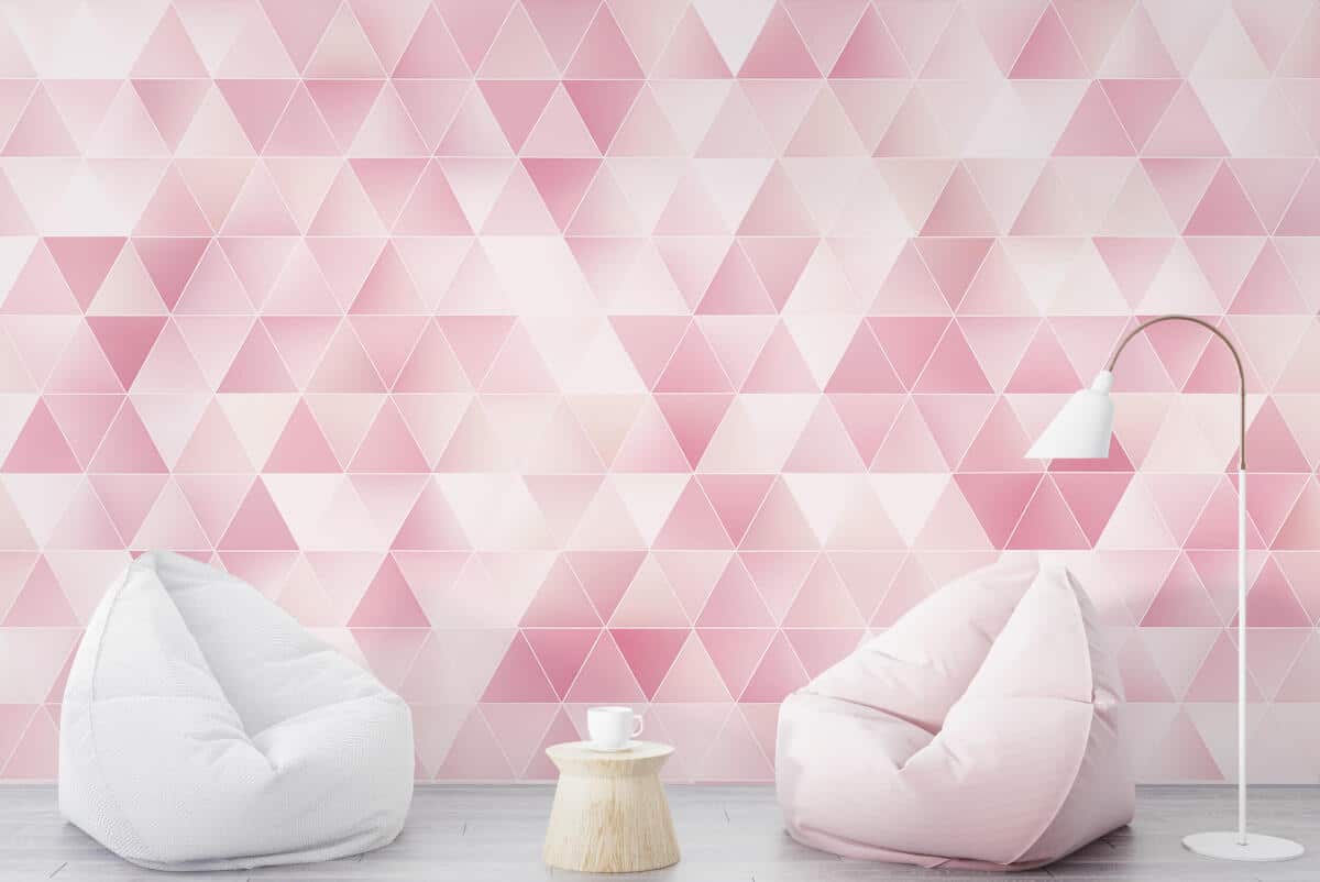 Różowa Fototapeta Glamour- Trójkąty 3D | Tapeta do kobiecych wnętrz, butiku, pokoju dziewczynki 94251 - zdjęcie 5