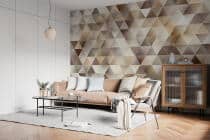 Nowoczesna Fototapeta 3D Trójkąty | Tapeta do salonu w odcieniach beżu, brązu, złota 94250 - miniaturka 4