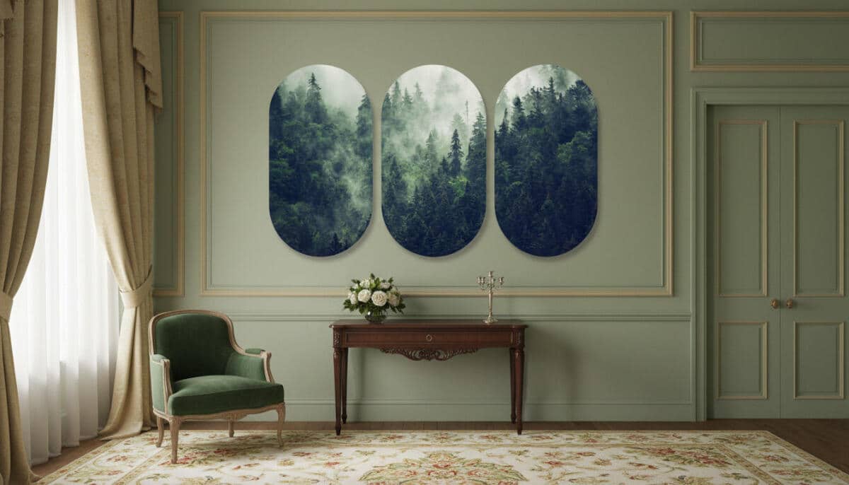 Tryptyk Las we mgle– Obrazy w Kształcie Łuku | Leśny krajobraz 82370 - zdjęcie 4