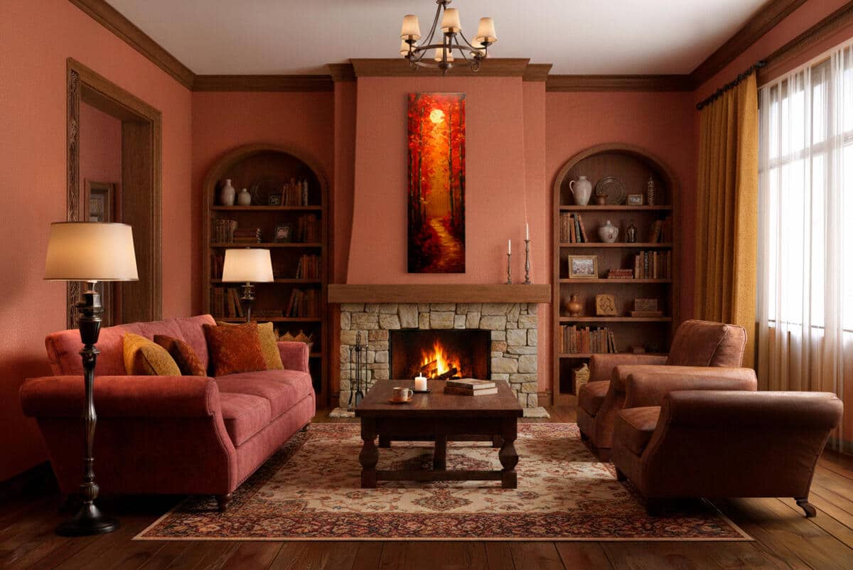 Nastrojowy Obraz w Ciepłych Kolorach – Jesienny Las, Zachód Słońca, Czerwone Liście 94238 - zdjęcie 3