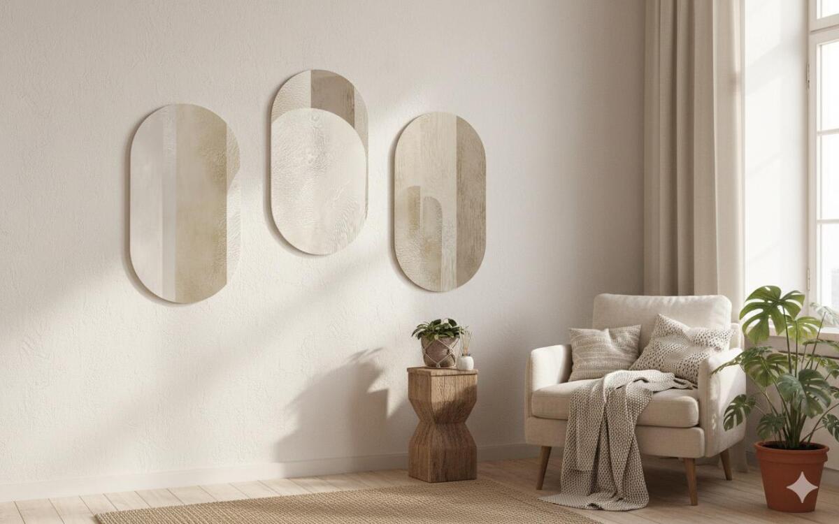 Nowoczesny Tryptyk na ścianę- Beżowa Abstrakcja | Minimalistyczne Obrazy do Salonu i Sypialni 82373 - zdjęcie 3