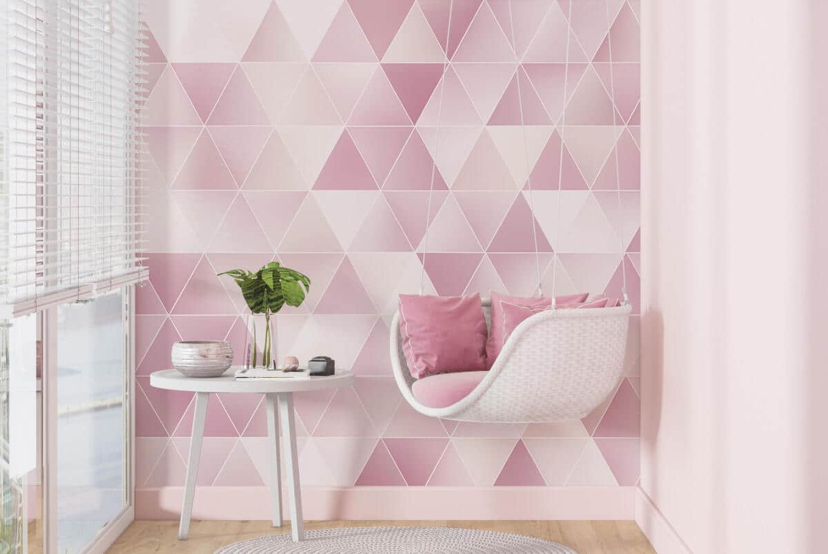 Różowa Fototapeta Glamour- Trójkąty 3D | Tapeta do kobiecych wnętrz, butiku, pokoju dziewczynki 94251 - zdjęcie 2