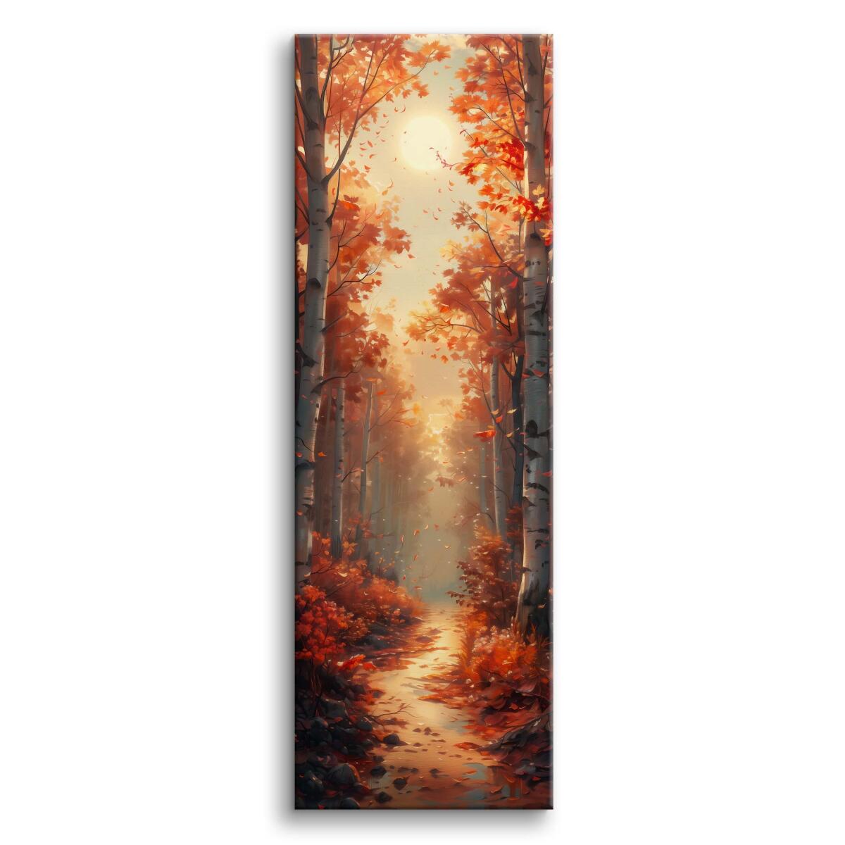 Artystyczny Obraz Jesienny Pejzaż- Leśna Ścieżka i Brzozy | Nastrojowy Krajobraz Natura 94239 - zdjęcie 2