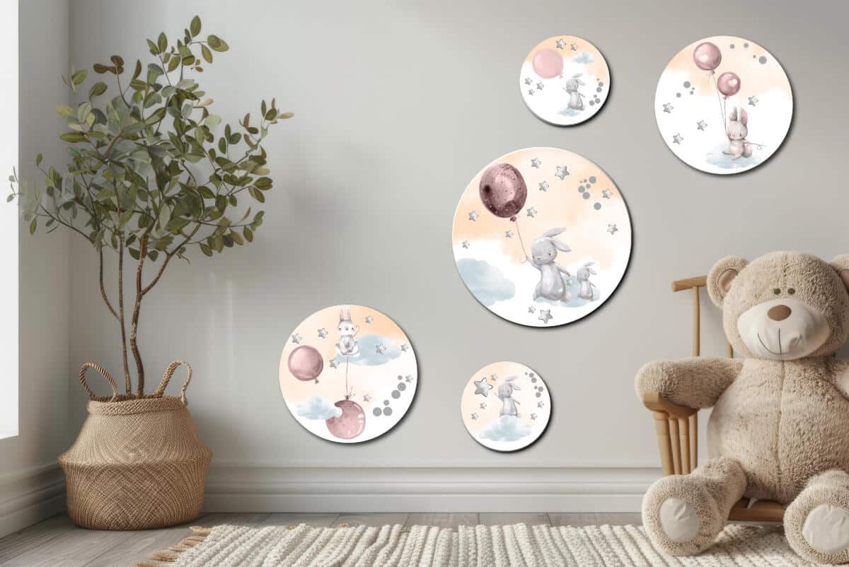 Zestaw Dziecięcych Obrazków Koła – Urocze Króliki | Komplet dekoracji ściennych boho do pokoju dziecka 42187 - zdjęcie 3