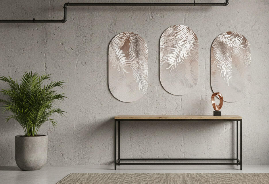 Beżowe Obrazy Boho- Tropikalne Liście | Nowoczesny Tryptyk na ścianę 82377 - zdjęcie 5