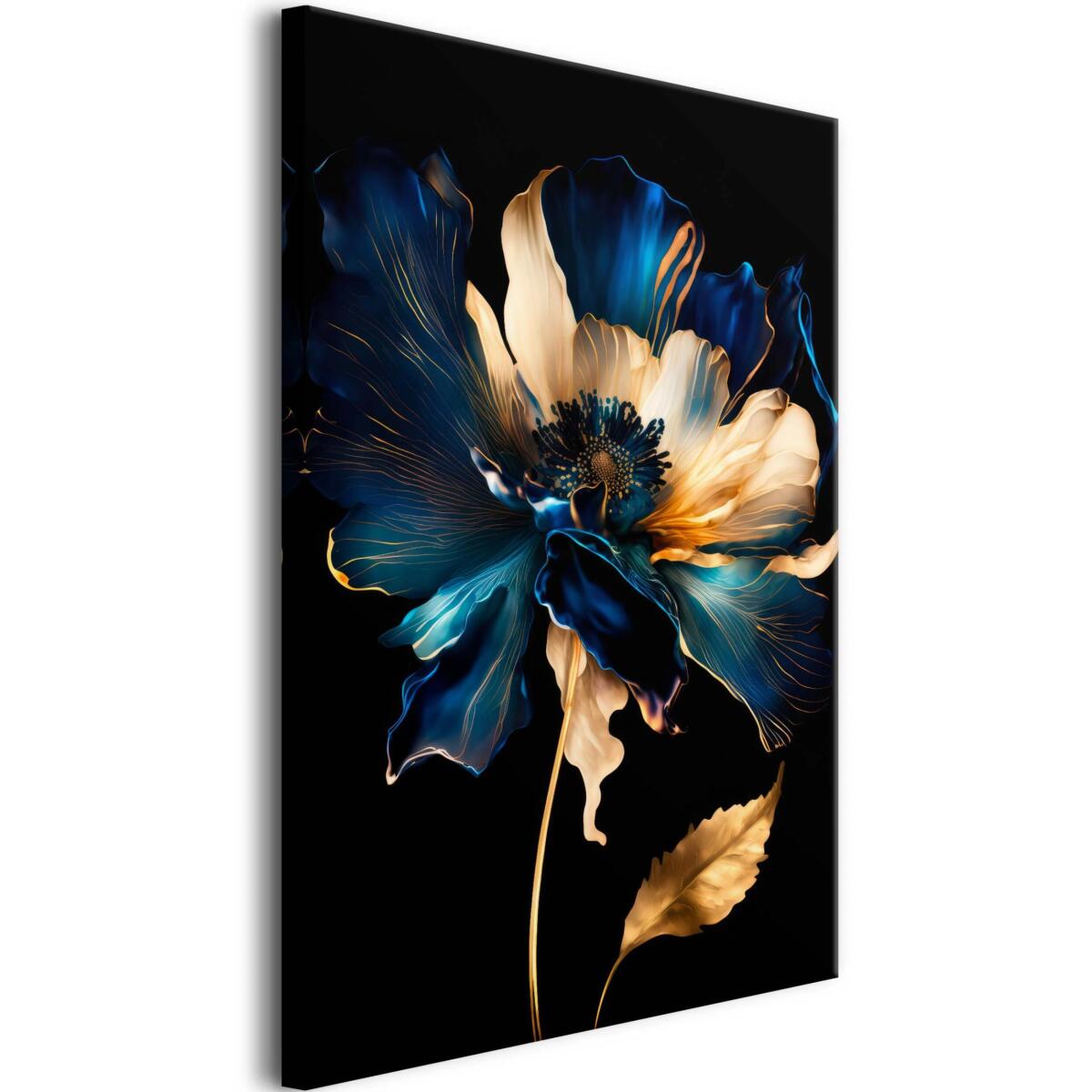 Obraz z kwiatem– dekoracja w stylu Glamour | Granat i Złoto- obraz na płótnie do nowoczesnego salonu 68117