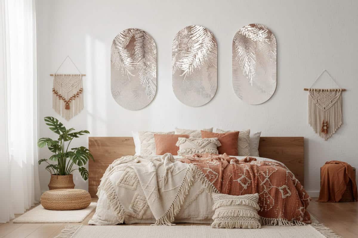 Beżowe Obrazy Boho- Tropikalne Liście | Nowoczesny Tryptyk na ścianę 82377 - zdjęcie 6