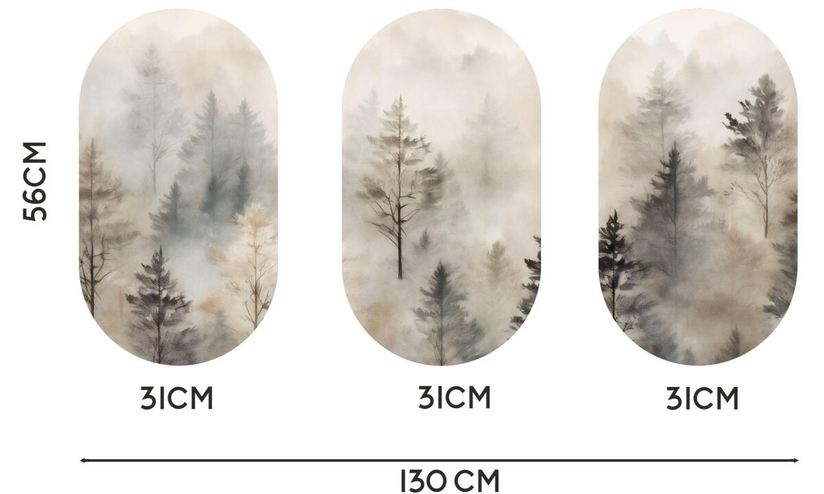 Mglisty Las – Obrazy na ścianę  | Tryptyk w beżach i szarościach do salonu 82375 - zdjęcie 2