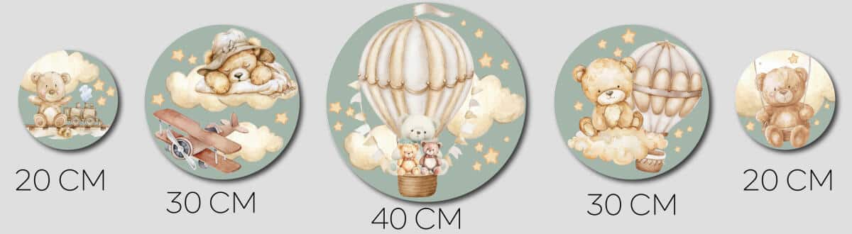 Okrągłe obrazy dla dzieci - Misie w chmurach | Pastelowa dekoracja ścienna do pokoju niemowlaka 42188 - zdjęcie 7