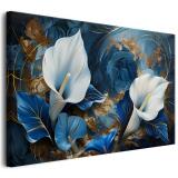 Luksusowa Dekoracja Ścienna- Eleganckie Lilie w Niebiesko-Złotej Kompozycji | Obraz na płótnie w stylu Glamour 64696 - miniaturka 1