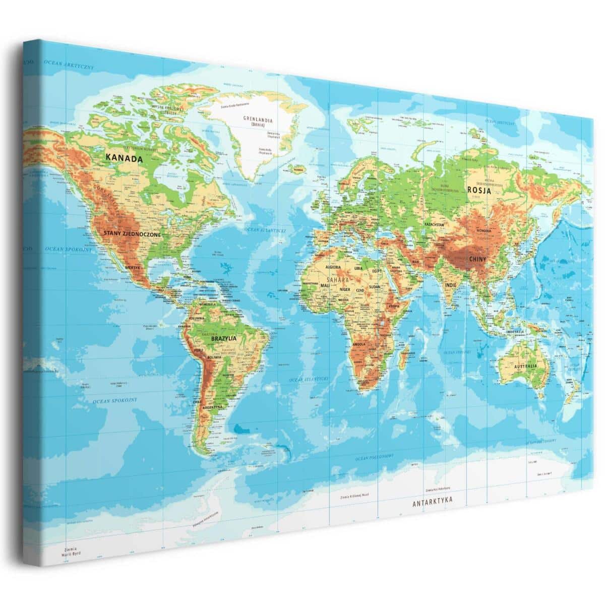 Duży obraz na płótnie- Mapa Świata na ścianę | Dekoracja ścienna do biura, salonu 68181