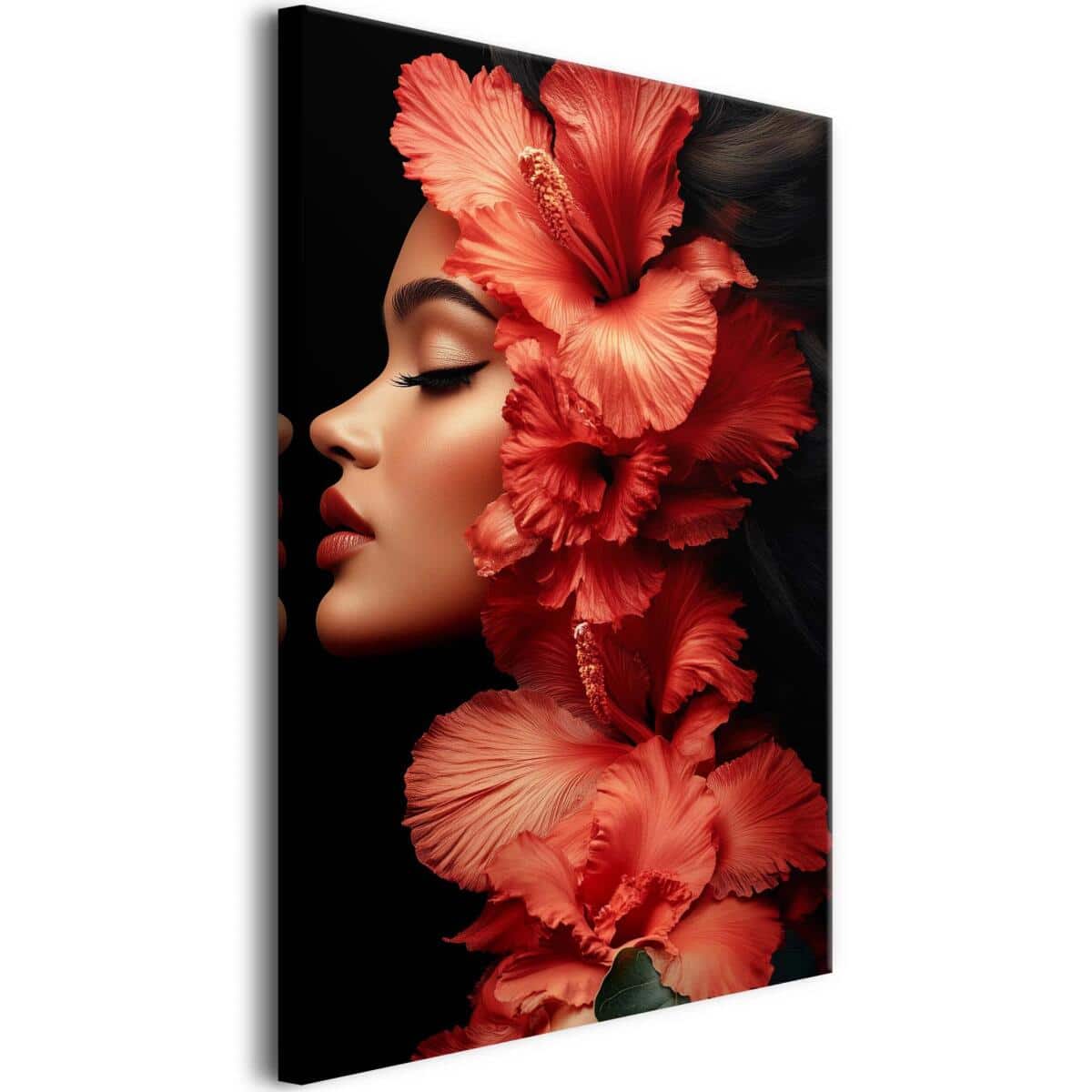 Obraz na płótnie – Kobieta i czerwone kwiaty | Nowoczesna dekoracja glamour do salonu, gabinetu 81572