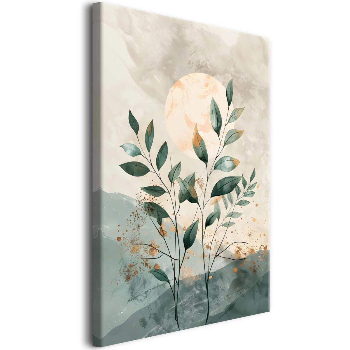 Obraz na płótnie – minimalistyczny motyw roślinny | Dekoracja w stylu boho i skandynawskim | Elegancka sztuka na ścianę 68188