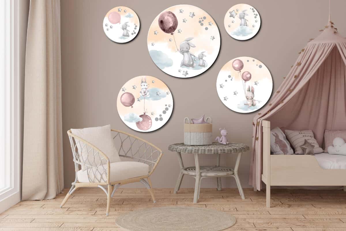 Zestaw Dziecięcych Obrazków Koła – Urocze Króliki | Komplet dekoracji ściennych boho do pokoju dziecka 42187 - zdjęcie 4