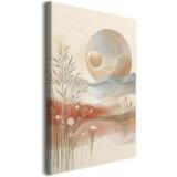 Obraz do salonu – pastelowy krajobraz z trawami i zachodem słońca | Harmonijna grafika w stylu japandi i soft boho 68205 - miniaturka 1