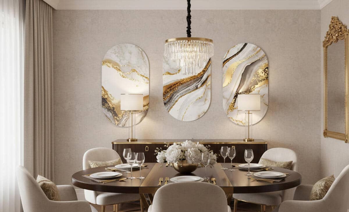 Eleganckie Obrazy- Marmur i Złoto | Tryptyk na ścianę- Elipsy w stylu Glamour 82376 - zdjęcie 3