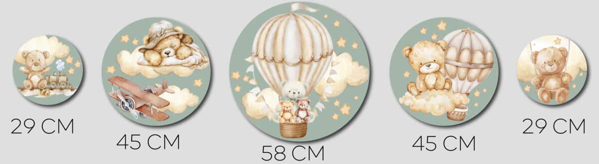 Okrągłe obrazy dla dzieci - Misie w chmurach | Pastelowa dekoracja ścienna do pokoju niemowlaka 42188 - zdjęcie 8