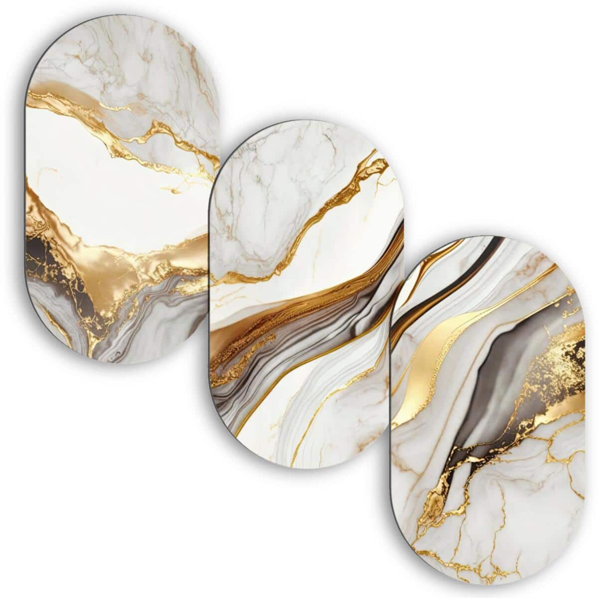 Eleganckie Obrazy- Marmur i Złoto | Tryptyk na ścianę- Elipsy w stylu Glamour 82376