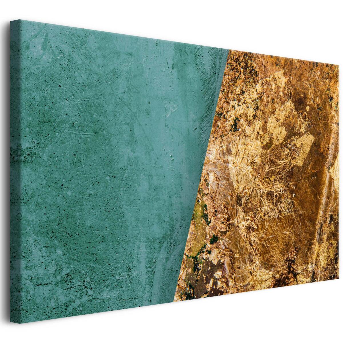 Obraz na płótnie – Zielono-Złota Abstrakcja | Nowoczesna dekoracja ścienna do salonu, biura i wnętrz glamour 68201