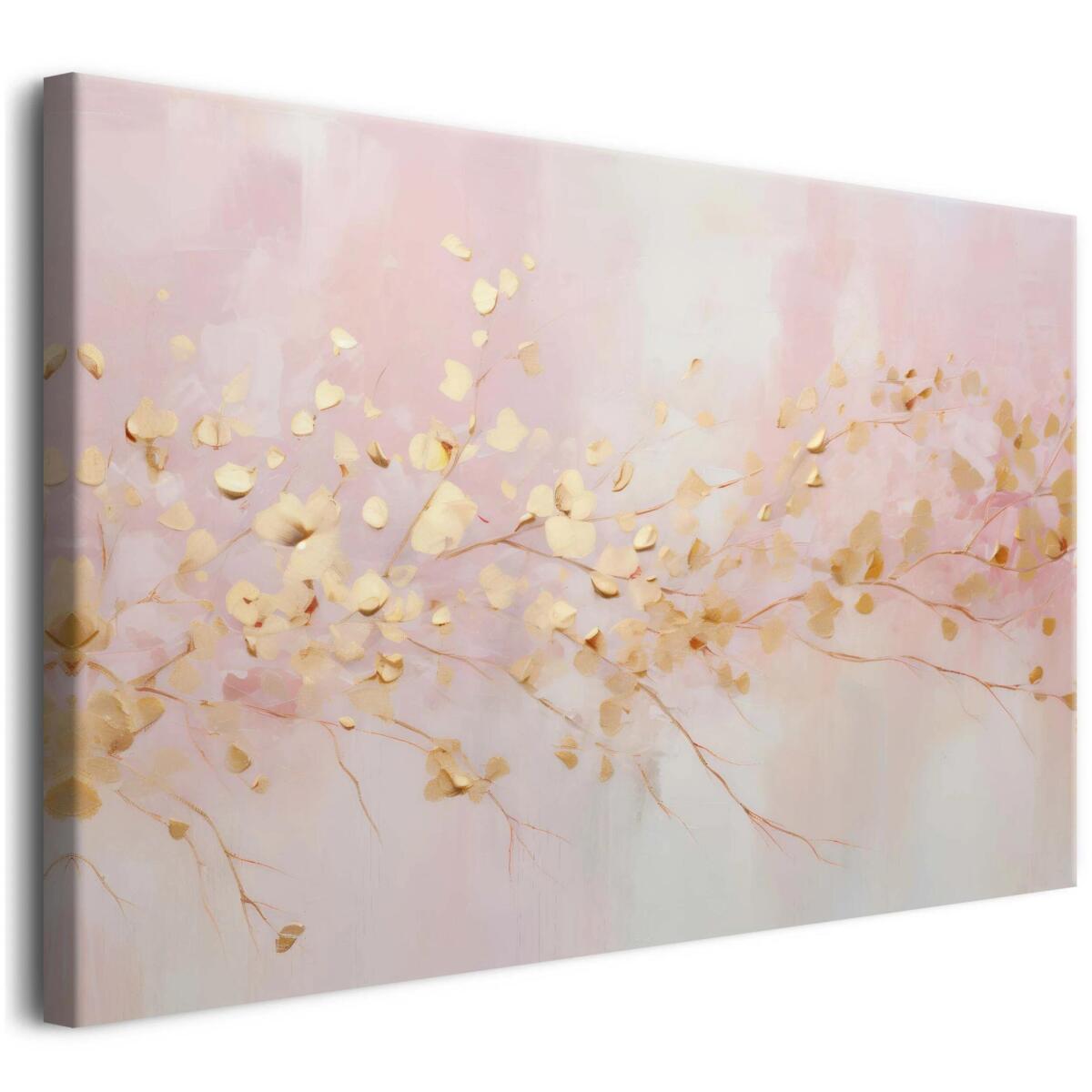 Subtelna Dekoracja Ścienna w Stylu Soft Glam | Różowy Obraz na płótnie z Elementami Złota 68215