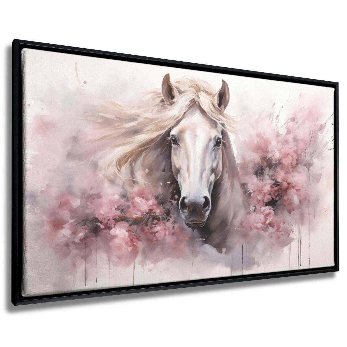 Obraz na ścianie w Ramie American Box | Koń w różowych kwiatach | Obraz w stylu akwareli R73005