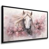 Obraz na ścianie w Ramie American Box | Koń w różowych kwiatach | Obraz w stylu akwareli R73005 - miniaturka 1