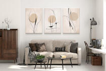 Tryptyk do sypialni i salonu- Line Art na beżowym tle | Abstrakcyjne Obrazy na płótnie O94246 - miniaturka 4