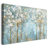 Nowoczesny Obraz na Płótnie- Kwitnące Drzewa | Elegancka dekoracja ścienna w odcieniach błękitu i złota | Obraz Las, Drzewa 68104 - miniaturka 1