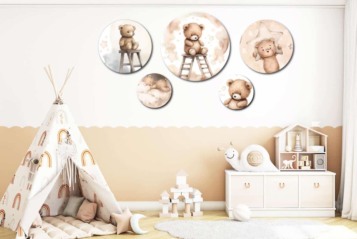 Okrągłe obrazy dla dzieci z Misiami i Gwiazdkami | Bajkowa dekoracja ścienna do pokoju dziecka, przedszkola 42186 - zdjęcie 6