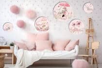 Zestaw 5 Okrągłych Obrazków- Różowe Króliczki i Kwiaty | Dekoracje do pokoju dziewczynki 42190 - miniaturka 6