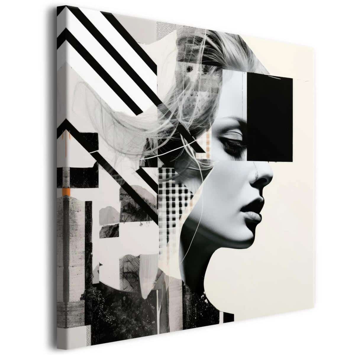 Nowoczesny obraz na ścianę- czarno- biały portret kobiety | Sztuka abstrakcyjna, geometria | Minimalistyczny obraz na płótnie 68121