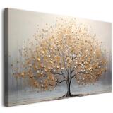 Obraz na Płótnie- Drzewo Glamour | Elegancki obraz na ścianę Drzewo ze Złotymi liśćmi | Dekoracja w Odcieniach Złota i Szarości 68113 - miniaturka 1