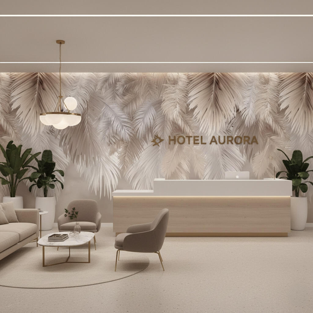 Elegancka Fototapeta z Motywem Liści Palmowych | Beżowo-Kremowa Dekoracja do wnętrz Boho 82246 - zdjęcie 4