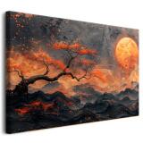 Obraz na Płótnie w Stylu Japońskim – Czerwone Drzewo i Góry | Orientalny Pejzaż na ścianę | Dekoracja Ścienna – Mistyczny Krajobraz z Górami i Księżycem 68167 - miniaturka 1