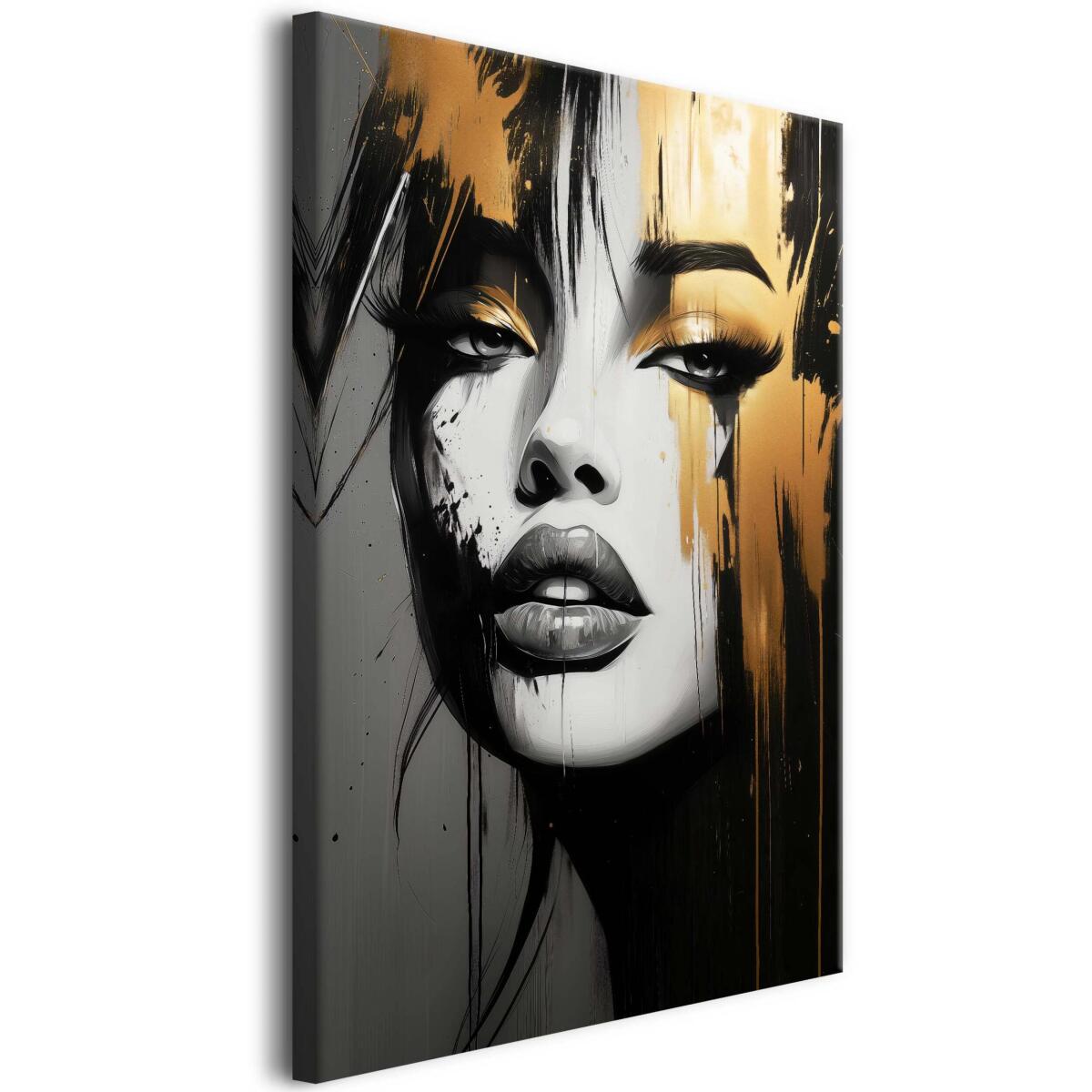 Stylowy obraz na płótnie – Twarz kobiety ze złotem | Modna dekoracja do salonu, biura, apartamentu 94050
