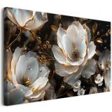 Elegancki Obraz z Kwiatami na Ciemnym Tle | Dekoracja Glamour Efekt 3D ze złotymi akcentami 64691 - miniaturka 1