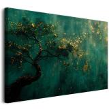 Obraz na płótnie - Drzewo w Złocie i Zieleni | Relaksacyjna Dekoracja - Drzewo w Stylu Zen | Minimalistyczny Obraz ze Złotymi Detalami 68105 - miniaturka 1