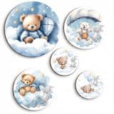 Okrągłe obrazy dla dzieci- Misie na chmurkach | Niebieskie obrazki do pokoju chłopca 42189 - miniaturka 1