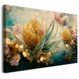 Nowoczesny Obraz na Płótnie – Subtelny Motyw Kwiatowy w Złocie i Pastelach do Dekoracji Ścian | Stylowy Obraz na ścianę z Motywem Roślinnym 68134 - miniaturka 1