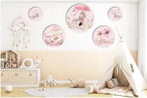 Zestaw 5 Okrągłych Obrazków- Różowe Króliczki i Kwiaty | Dekoracje do pokoju dziewczynki 42190 - miniaturka 5